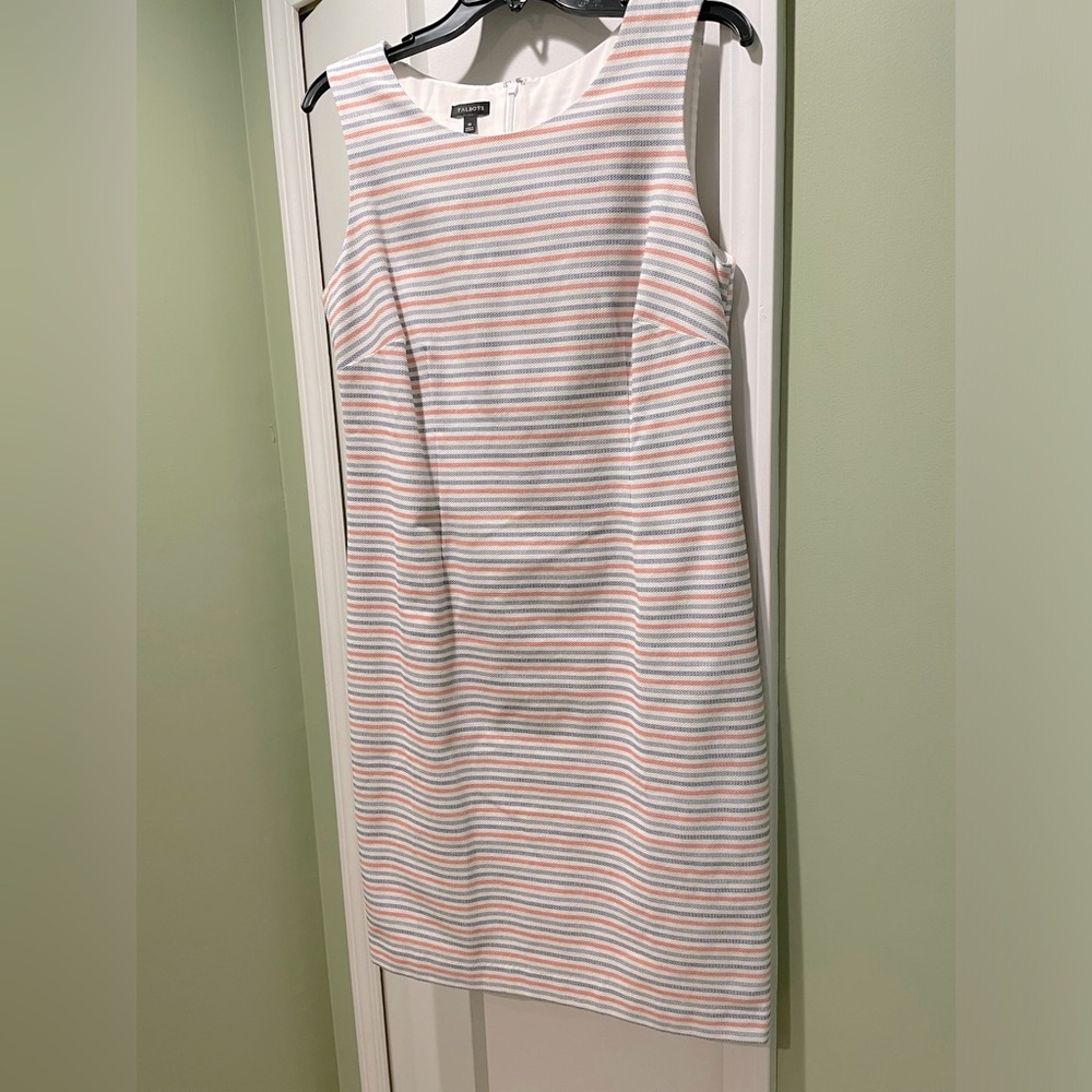 Talbots striped blue, pink, white shift dress. Size 10